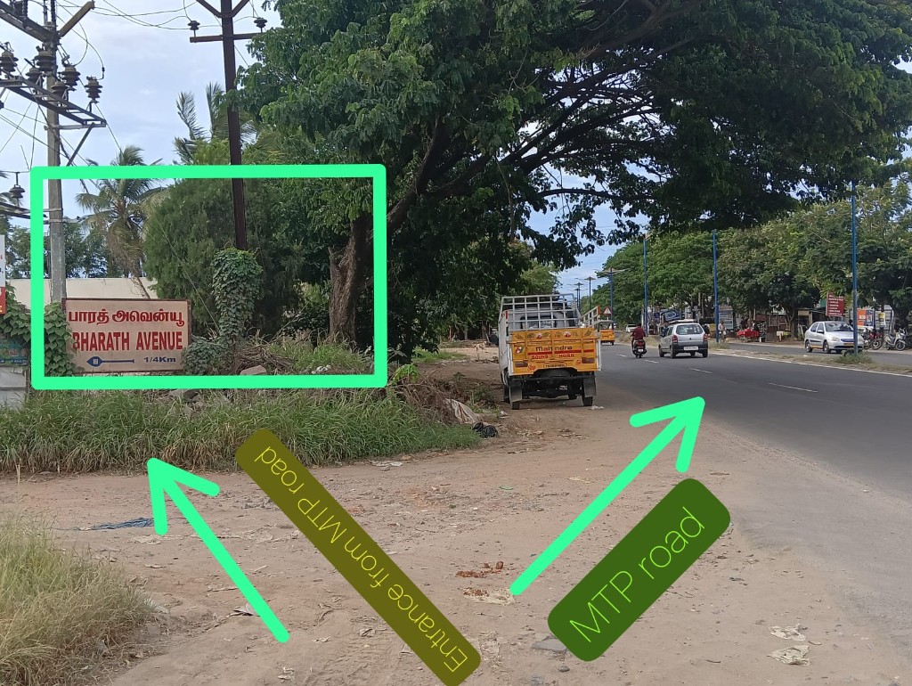 Entrance from Mettupalayam Highway — Bharat Avenue signboard (¼ km)