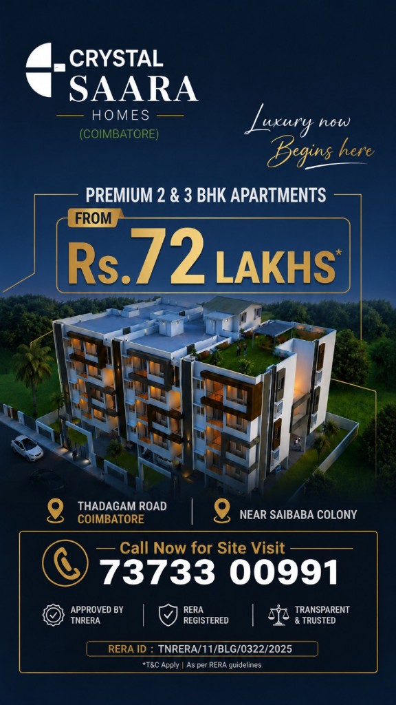 For Sale – Crystal Saara Homes | 2 & 3 BHK Apartments on Thadagam Road